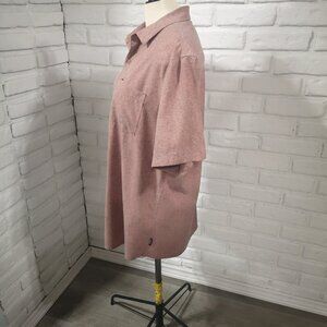 Far West Men's Size XL Short Sleeve Button Front Salmon & Grey Casual Shirt